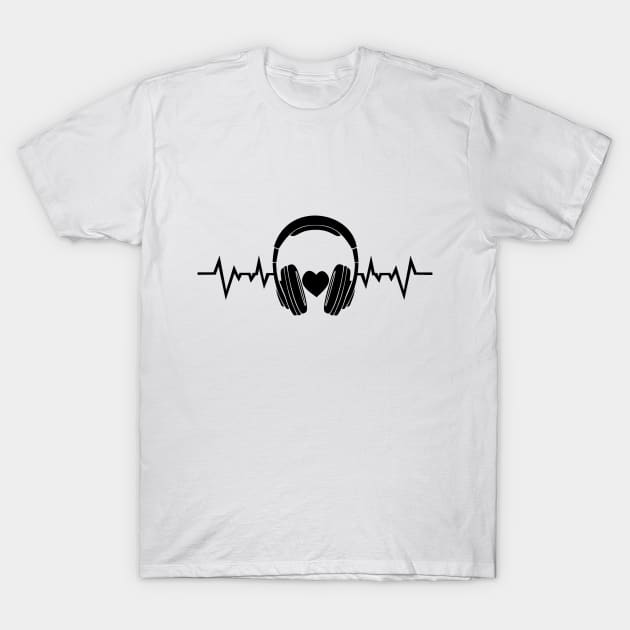 Music Heartbeat Sound Love Headphones Heart Rate T-Shirt by shirtontour